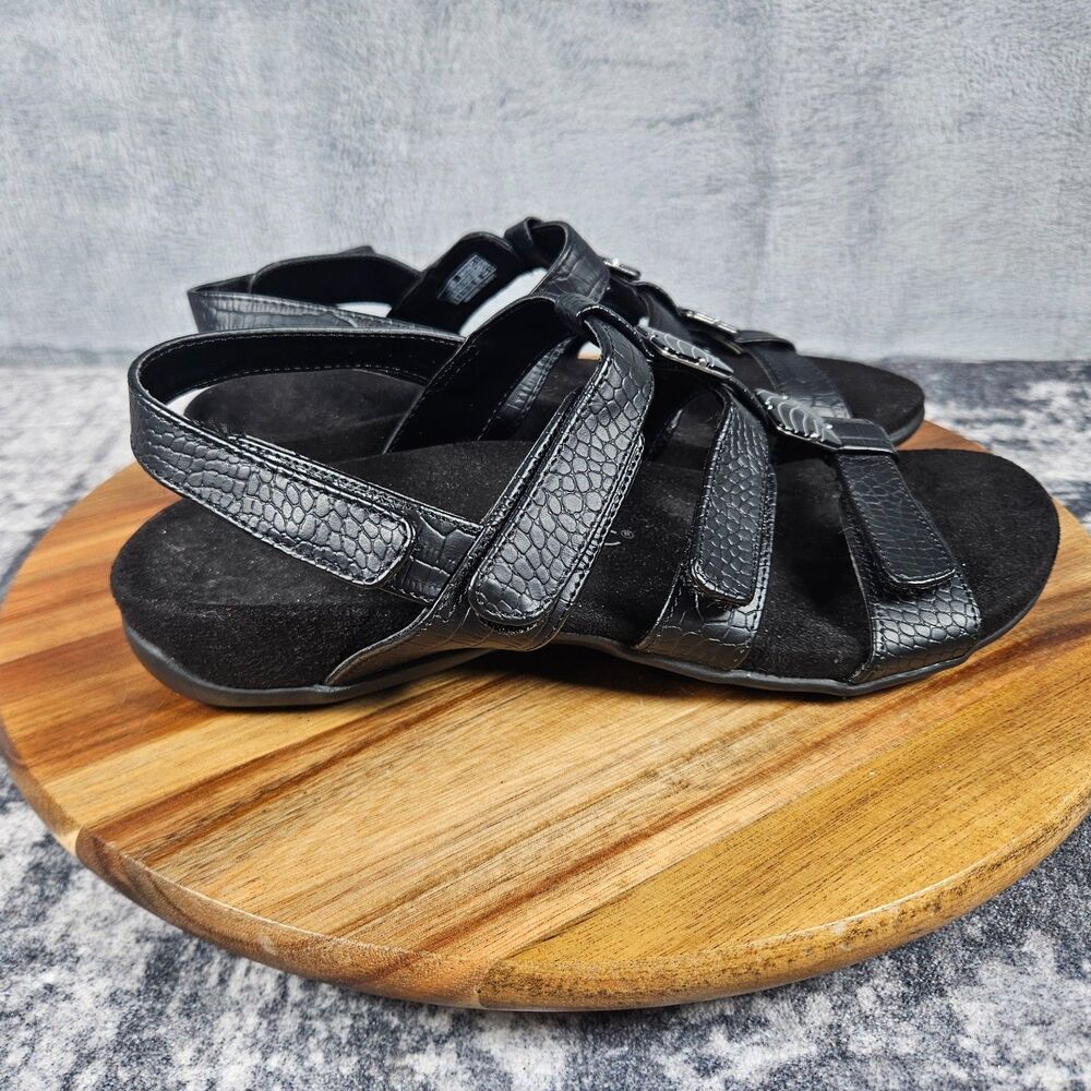Vionic Amber Sandals Womens 8.5 Wide Black Beach Outdoor Slingback Strappy Shoes